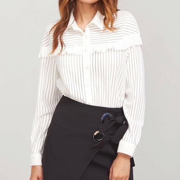 Frill Trim Button Up Striped Shirt - Picture 1 of 4